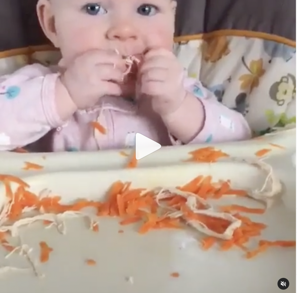 baby eating chicken and carrots