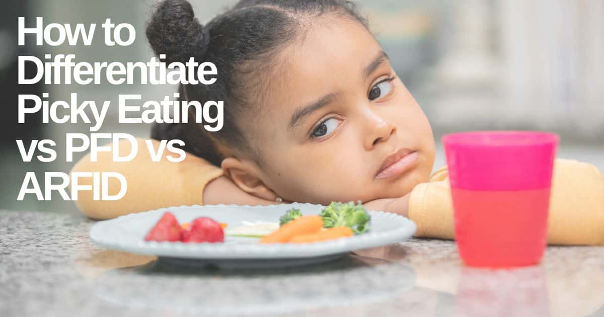 PFD vs ARFID. Girl in front of a plate of food